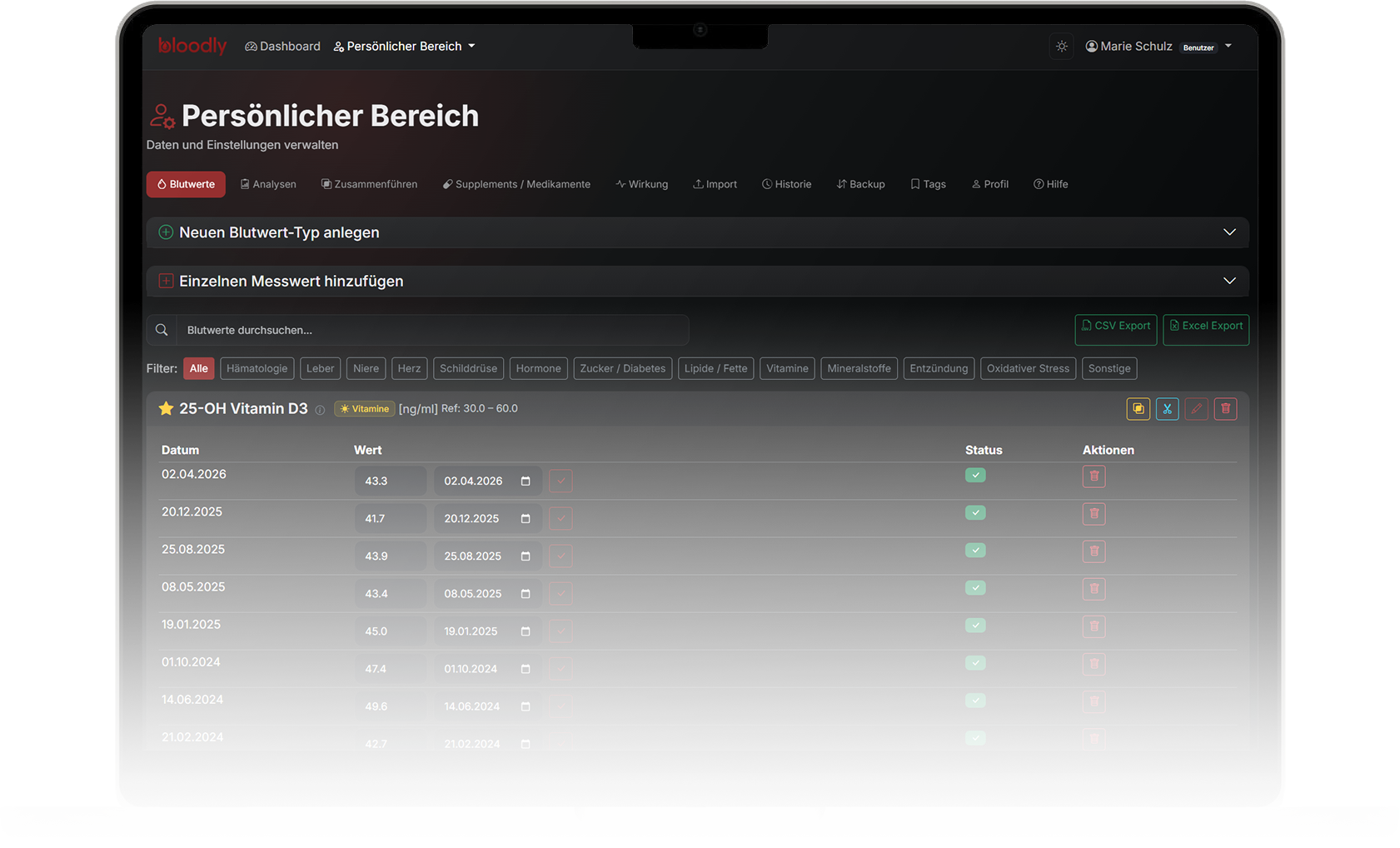 Blutwerte verwalten auf dem Macbook