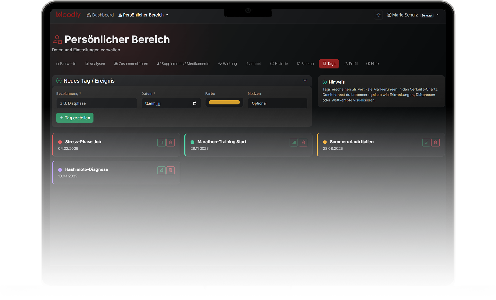 Tags auf dem Macbook